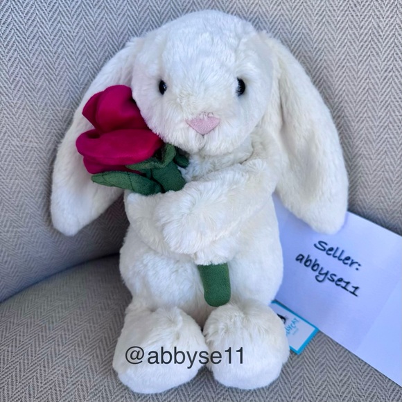 Jellycat Cream Bunny With Rose Plush Toy NWT Authentic BB6ROSE Valentine’s Gift🌹